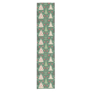 Chemin De Table Court Classic Green Christmas Tree Pattern Holiday