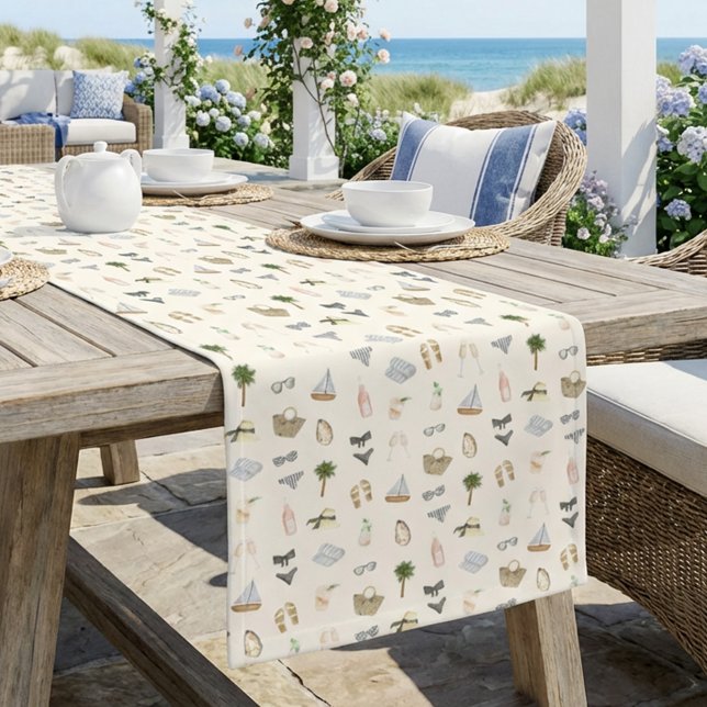 Chemin De Table Court Coastal Summer Getaway Pattern (Créateur téléchargé)