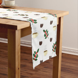 Chemin De Table Court Coffee Pattern with Beans, Cups, and Coffee trees