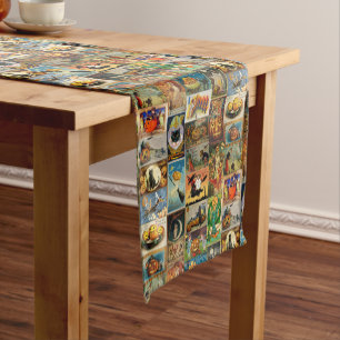 Chemin De Table Court Collage de cartes vintage d'Halloween