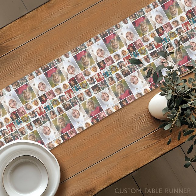 Chemin De Table Court Collage de photos - Jusqu'à 14 photos partout - Bl (Custom Photo Table Runner - Instant Photo Collage)