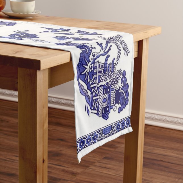 Chemin De Table Court Conception bleue de la Chine de saule (In Situ)