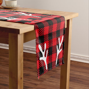 Chemin De Table Court Contraste mignon Buffalo check motif noir rouge ce