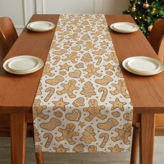 Chemin De Table Court Cookies homme en pain d'épices Noël beige neutre