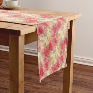 Chemin De Table Court Corail Rouge Rose pêche Orange Art Marbré Aquarell