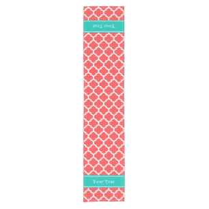 Chemin De Table Court Coral Red Wht Moroccan #5 Teal Name