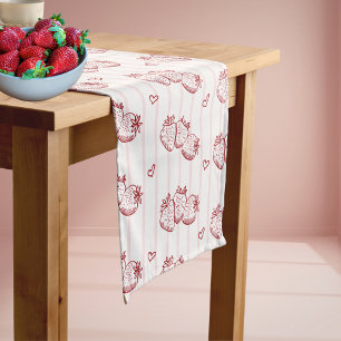 Chemin De Table Court Cottagecore Rose Rouge Rayure Fraise Sucré aux Fru