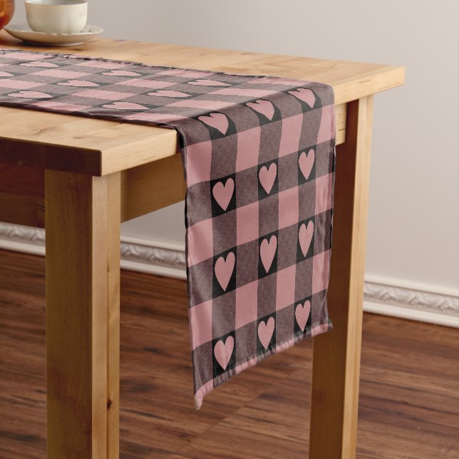 Chemin De Table Court Couleur Mauve Rose Noir Buffalo Heart Carreaux Run (In Situ)