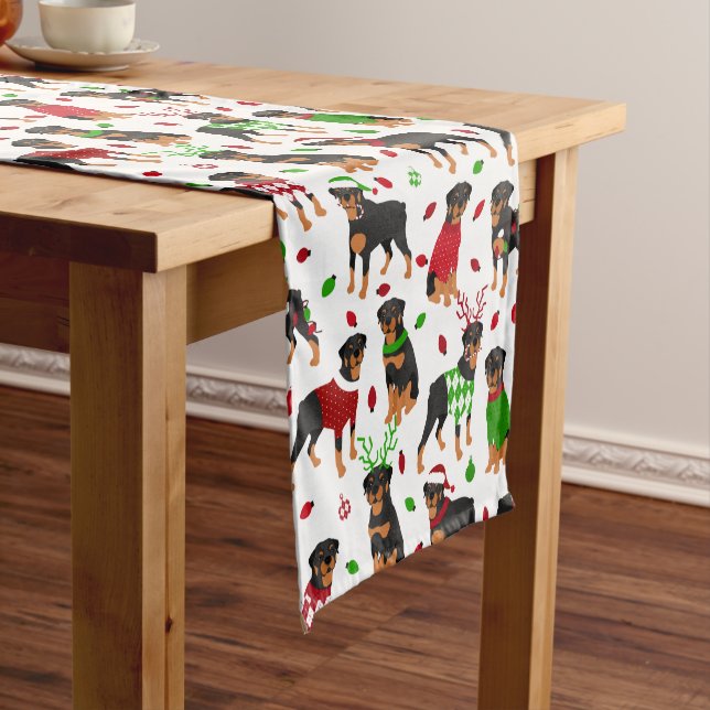 Chemin De Table Court Coureur de table courte de Christmas Rottweiler (In Situ)