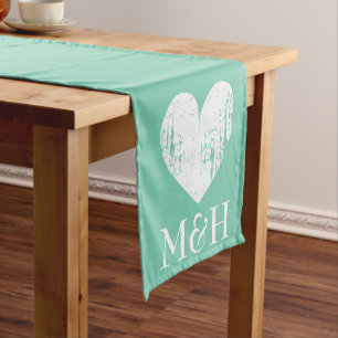Chemin De Table Court Coureur de table de coeur monogramme turquoise pou