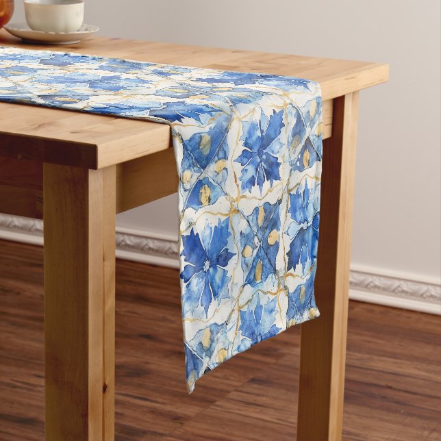 Chemin De Table Court Coureur de table en mosaïque bleue (In Situ)