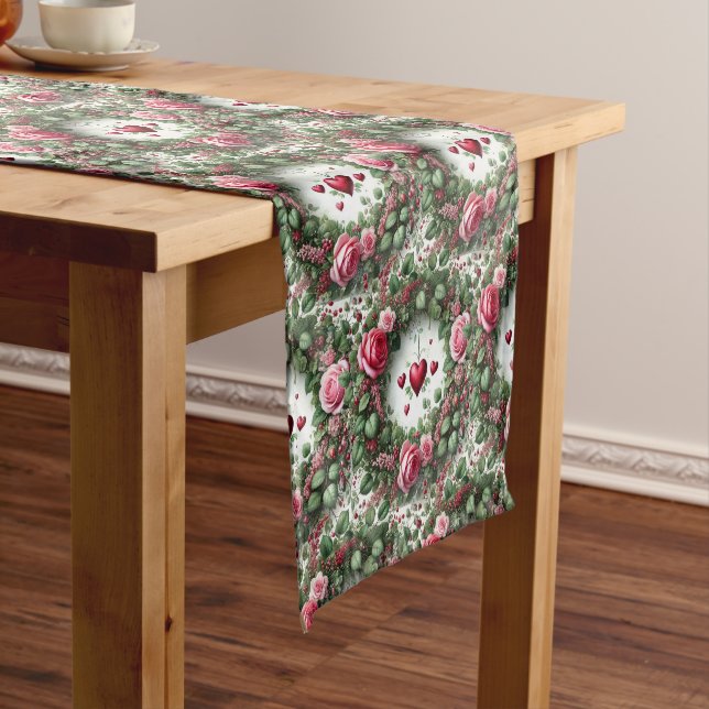 Chemin De Table Court Coureur de table florale rose rose (In Situ)