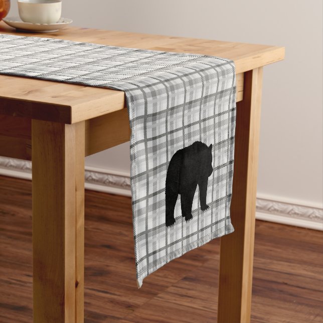 Chemin De Table Court Coureur de table Gris Plaid & Ours (In Situ)