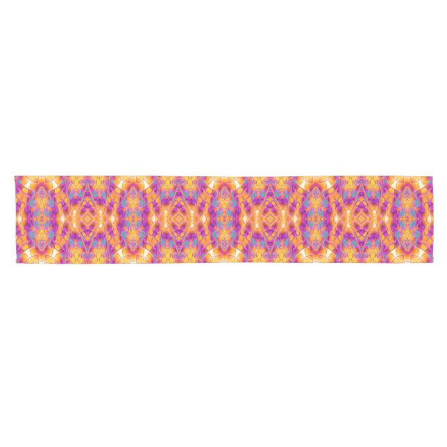 Chemin De Table Court Coureur de tissu jaune rose totem aztèque (Horizontal)