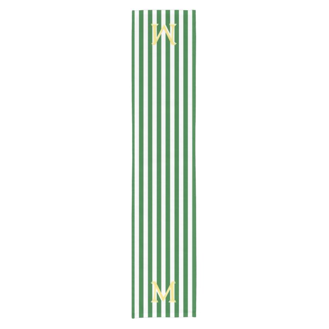 Chemin De Table Court Coureur rayé vert et blanc de monogramme de (Devant)
