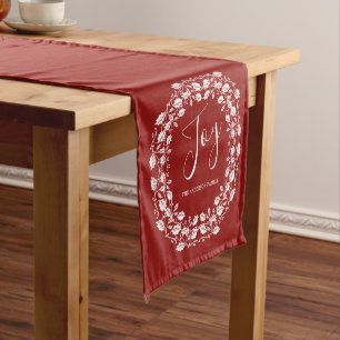 Chemin De Table Court Couronne de houx blanc Joy personnalisée Rouge