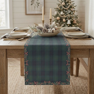 Chemin De Table Court Couronne de Noël Tartan Plaid Nom de Famille Perso