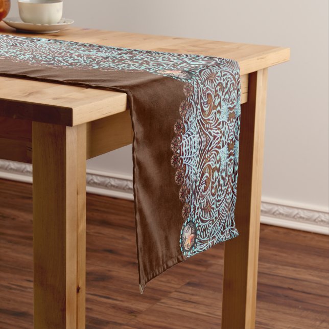 Chemin De Table Court cowboy brun turquoise de l'ouest motif (In Situ)