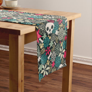 Chemin De Table Court Crâne en fleurs
