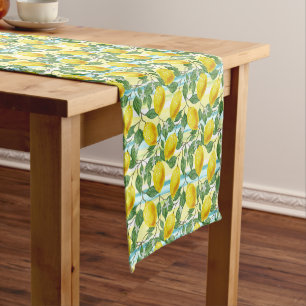 Chemin De Table Court Cuisine méditerranéenne Motif d'art du citron d'ét