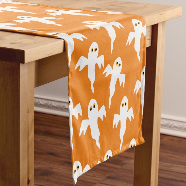 Chemin De Table Court Cute Ghost Orange Halloween (Créateur téléchargé)