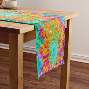 Chemin De Table Court Dahlia décorative tropicale orange et rose chaud