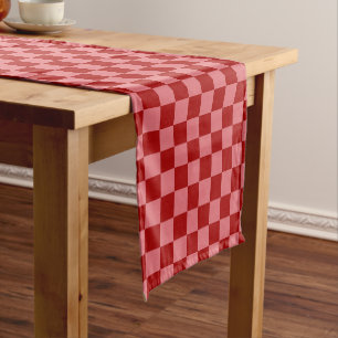 Chemin De Table Court Damier rouge bonbon et rose bonbon