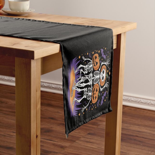 Chemin De Table Court Dancing Skeleton Halloween Citrouille (In Situ)