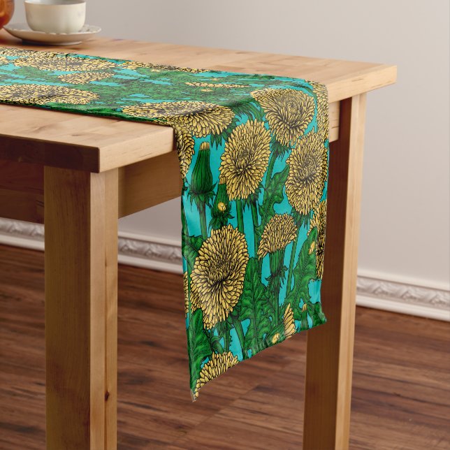 Chemin De Table Court Dandelions sur turquoise (In Situ)