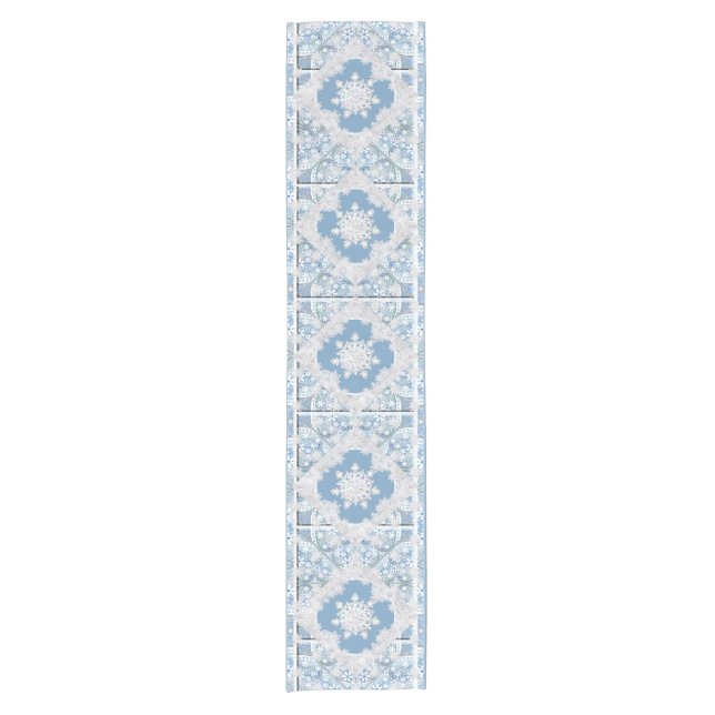Chemin De Table Court Dentelle en céramique bleu clair & flocon de neige (Devant)