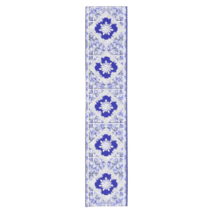 Chemin De Table Court Dentelle en céramique Bleu de Grèce & flocon de ne