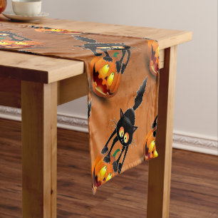 Chemin De Table Court Dessin d'Halloween au chat effrayé sur Citrouille