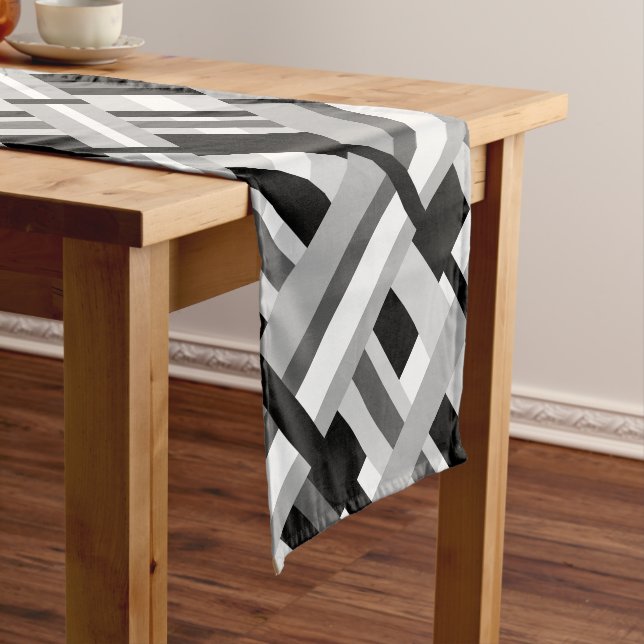 Chemin De Table Court Diagonale plaid en noir, blanc et gris (In Situ)