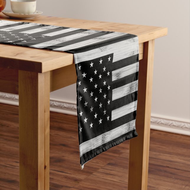 Chemin De Table Court Drapeau américain Bois rustique Noir Blanc Patriot (In Situ)