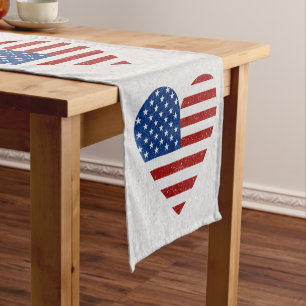 Chemin De Table Court Drapeau américain cœur 4 juillet paillettes