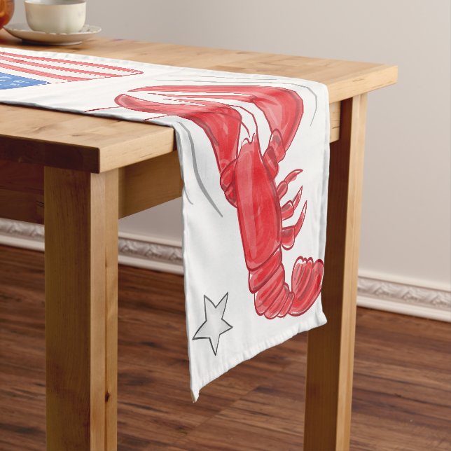 Chemin De Table Court Drapeau Patriotique Américain Lobster Beer Stars (In Situ)