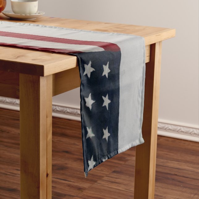 Chemin De Table Court Drapeau Stars & Stripes 4th July USA (In Situ)
