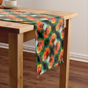 Chemin De Table Court Dreamy Zinnia Flower Motif d'art Abstrait