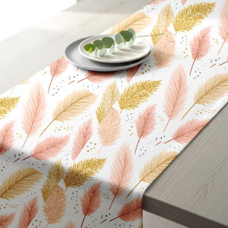 Chemin De Table Court Elegant Blush Pink and Gold Glitter Pampas Grass