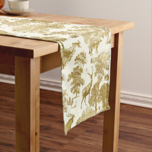 Chemin De Table Court Elégant Chic Gold Toile Deer Woodland