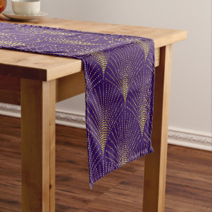 Chemin De Table Court Elégant & Gold Art déco Motif sur violet