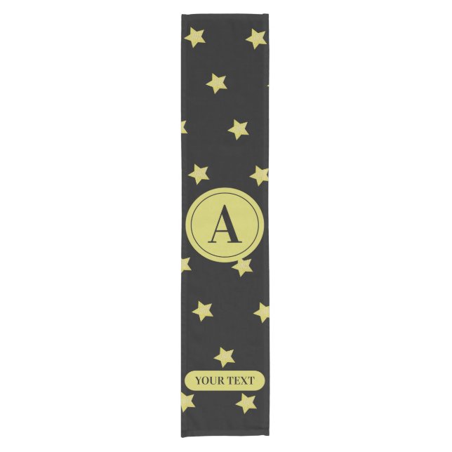 Chemin De Table Court Elegant Gold & Black Star Pattern Monogram (Devant)