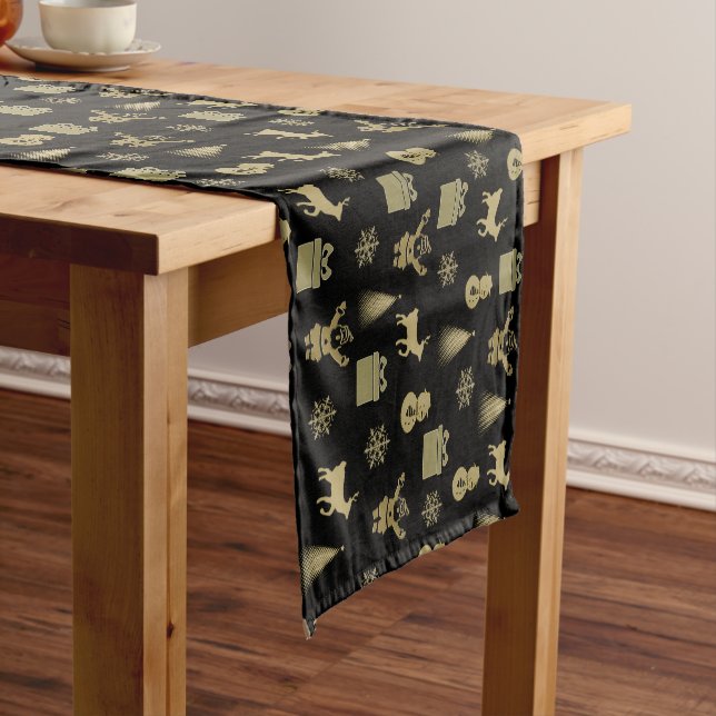 Chemin De Table Court Elegant golden christmas patterns short table runn (In Situ)