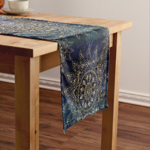 Chemin De Table Court Elégant Mandala Gold Blue Galaxy