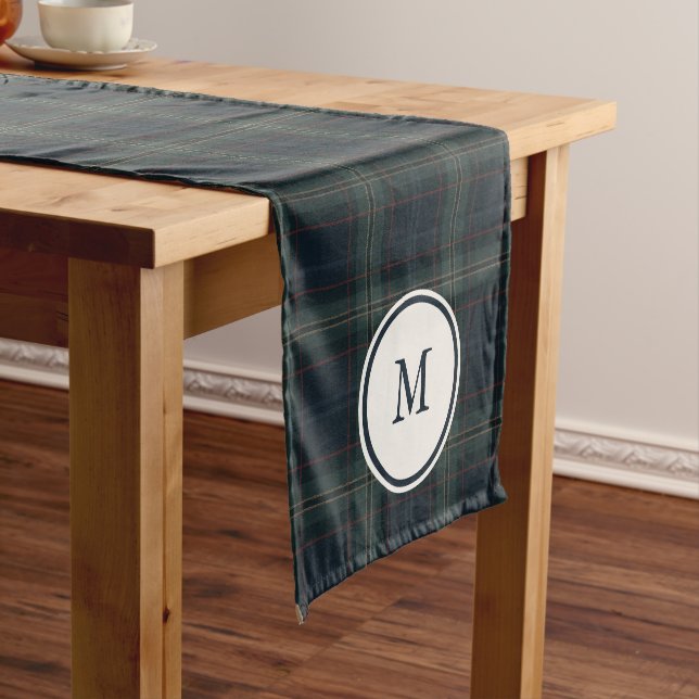 Chemin De Table Court Élégant Monogramme bleu marine et vert (In Situ)