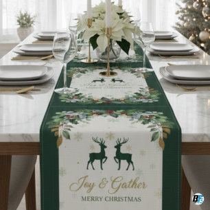 Chemin De Table Court Élégant Noël de verdure à l'aquarelle