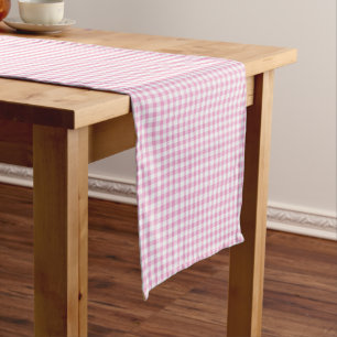 Chemin De Table Court Élégant rose et blanc En vichy Motif