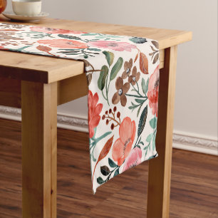 Chemin De Table Court Élégant Rustique Aquarelle Floral Farmhouse Motif