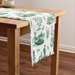 Chemin De Table Court Elégant Vintage Herbal Garden Sage Green Toile
