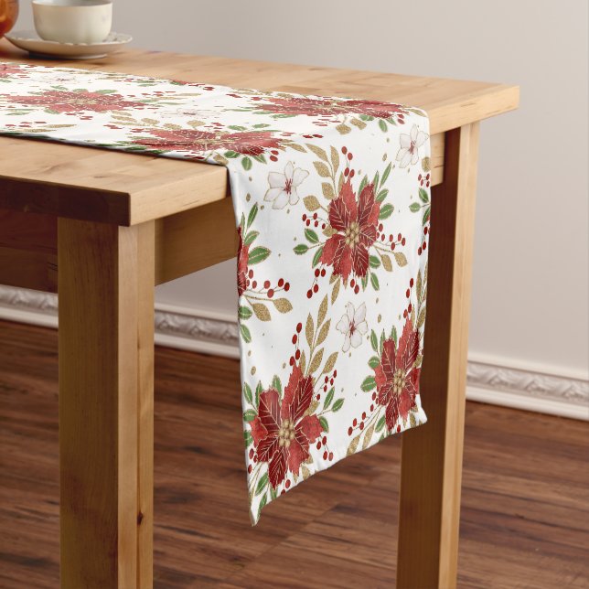 Chemin De Table Court Elegant Winter Poinsettia Floral Pattern (In Situ)